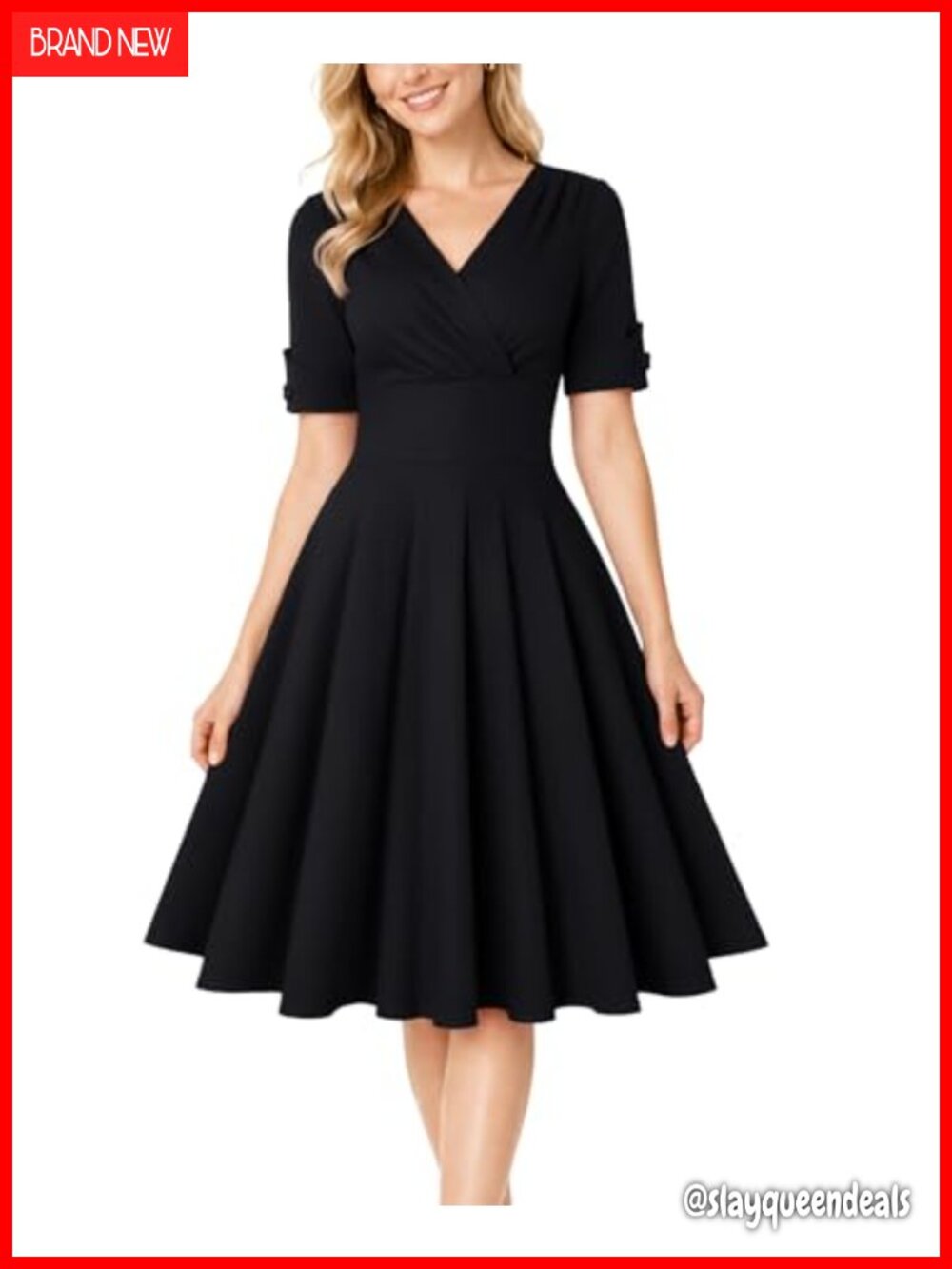 Vintage 1950s Wrap V Neck Half Sleeve Retro Cocktail Swing Dress A-line